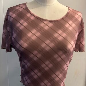 Women's Pink Striped Mesh Top